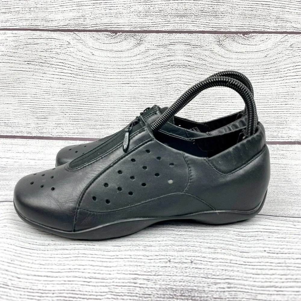 Dansko Camille Black Zip Up Perforated Loafer Clog Shoes Size 38